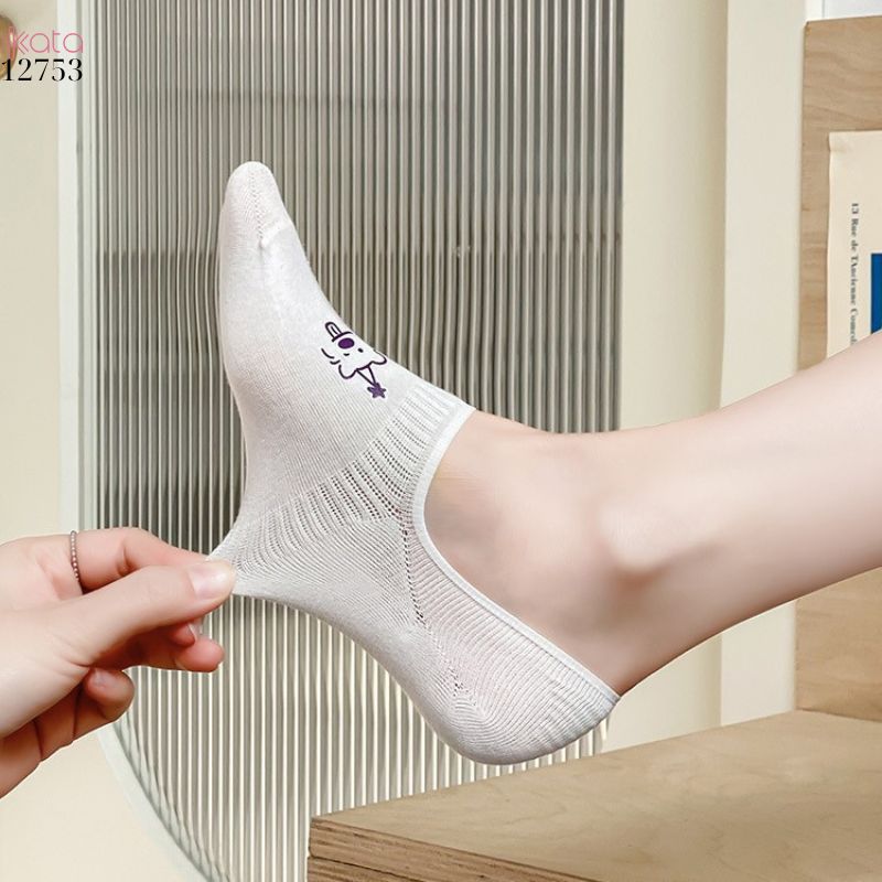 Tất trắng nữ thấm hút mồ hôi,thoáng khí mùa hè,tất thuyền chống tuột gót 12753