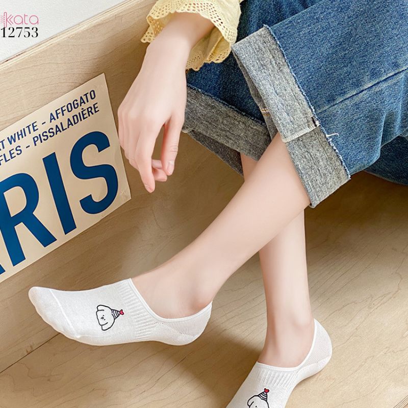 Tất trắng nữ thấm hút mồ hôi,thoáng khí mùa hè,tất thuyền chống tuột gót 12753