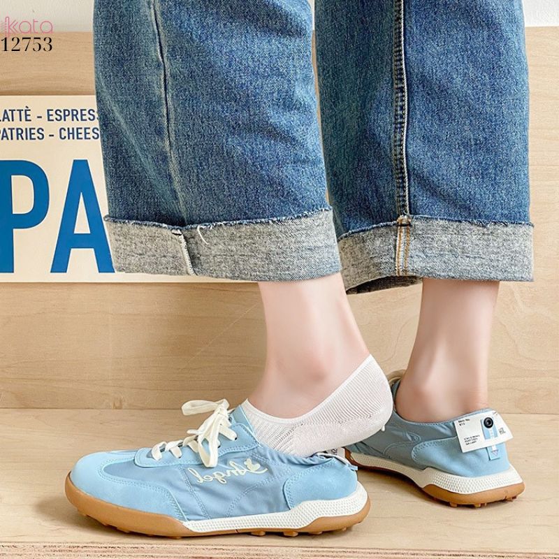 Tất trắng nữ thấm hút mồ hôi,thoáng khí mùa hè,tất thuyền chống tuột gót 12753