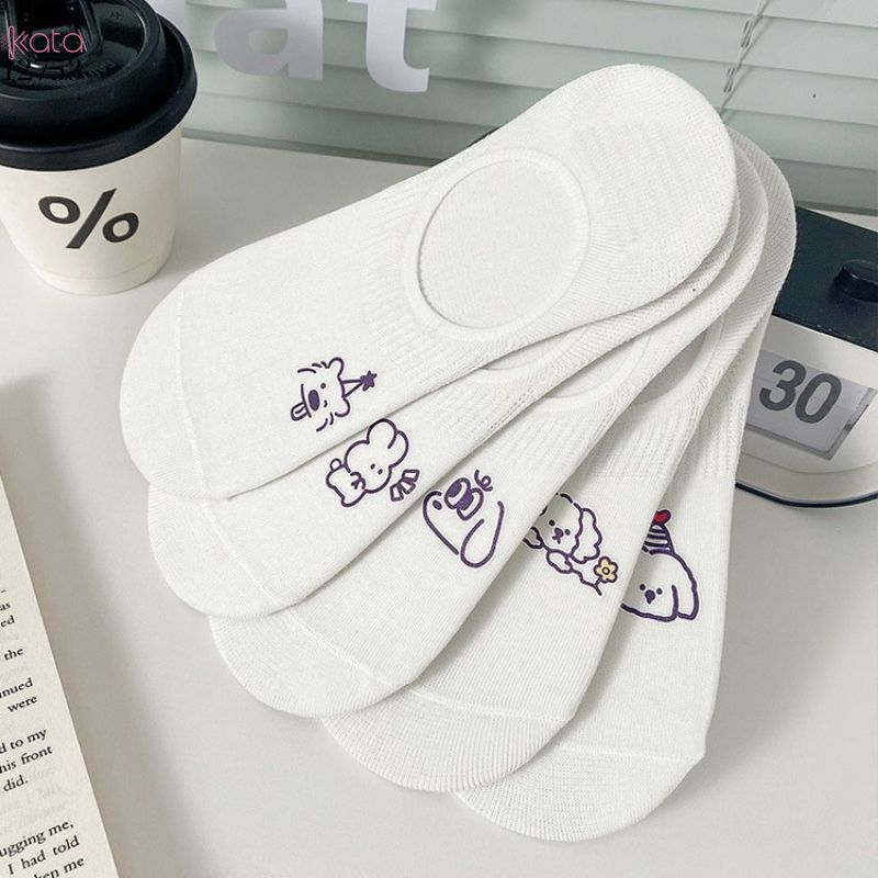 Tất trắng nữ thấm hút mồ hôi,thoáng khí mùa hè,tất thuyền chống tuột gót 12753