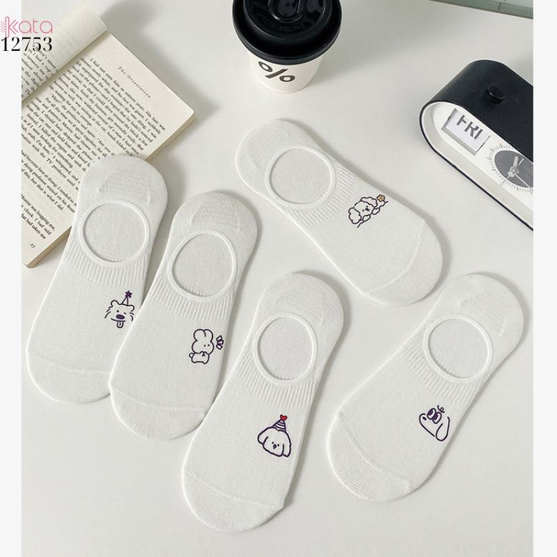 Tất trắng nữ thấm hút mồ hôi,thoáng khí mùa hè,tất thuyền chống tuột gót 12753