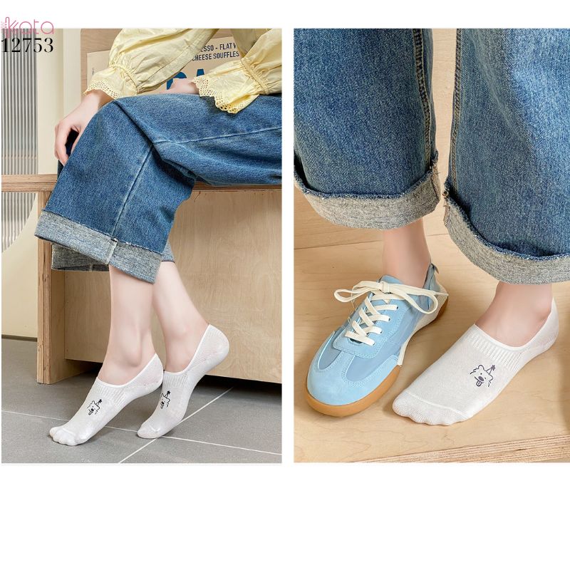 Tất trắng nữ thấm hút mồ hôi,thoáng khí mùa hè,tất thuyền chống tuột gót 12753