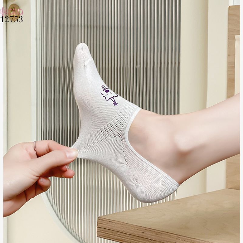 Tất trắng nữ thấm hút mồ hôi,thoáng khí mùa hè,tất thuyền chống tuột gót 12753