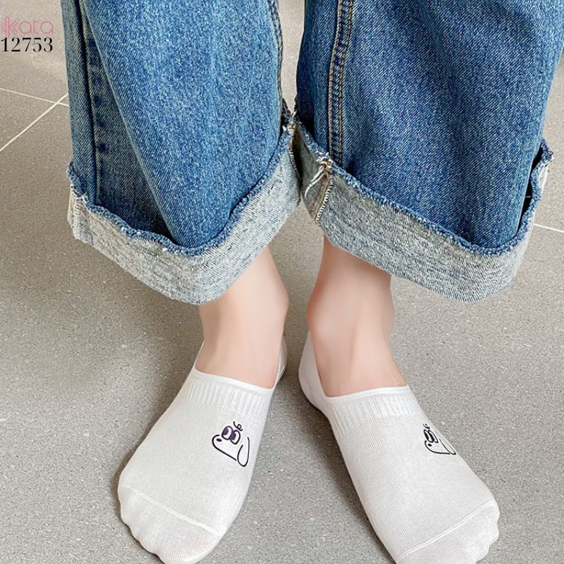 Tất trắng nữ thấm hút mồ hôi,thoáng khí mùa hè,tất thuyền chống tuột gót 12753