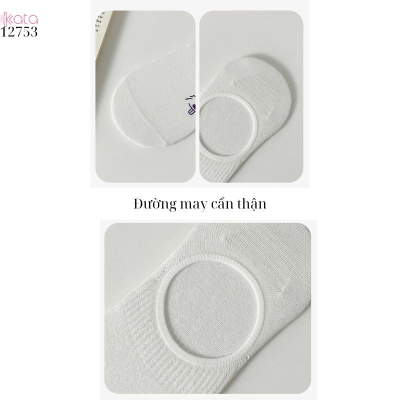 Tất trắng nữ thấm hút mồ hôi,thoáng khí mùa hè,tất thuyền chống tuột gót 12753