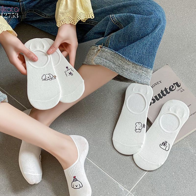 Tất trắng nữ thấm hút mồ hôi,thoáng khí mùa hè,tất thuyền chống tuột gót 12753