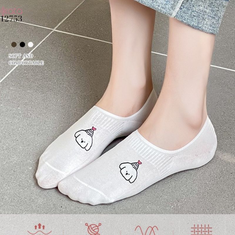 Tất trắng nữ thấm hút mồ hôi,thoáng khí mùa hè,tất thuyền chống tuột gót 12753