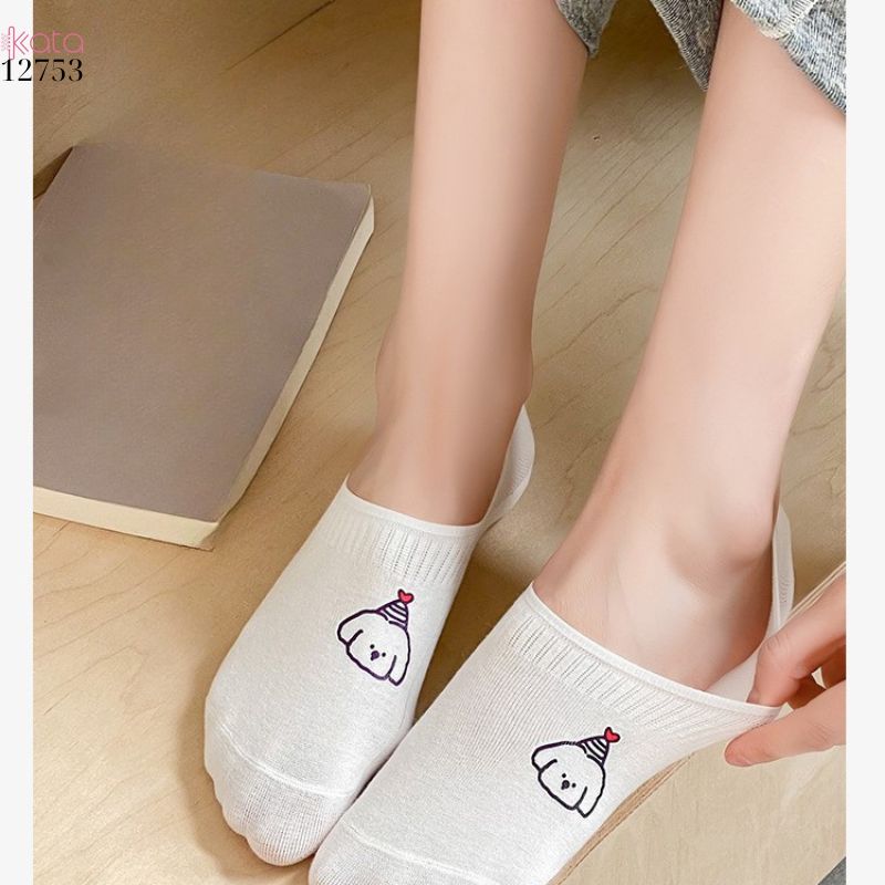 Tất trắng nữ thấm hút mồ hôi,thoáng khí mùa hè,tất thuyền chống tuột gót 12753