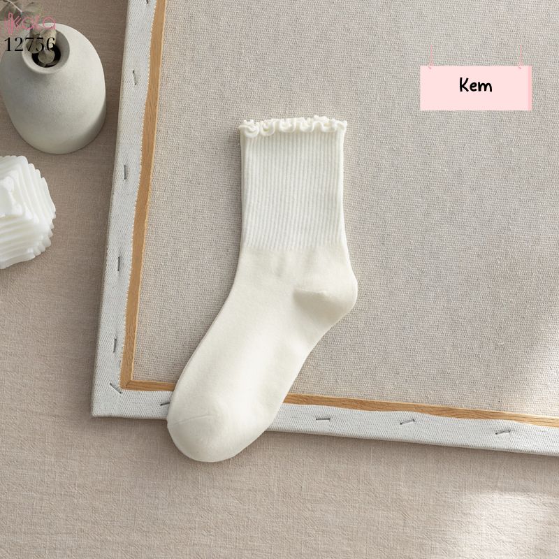 Tất vớ JK viền ren nấm,tất bông mềm mịn thấm hút mồ hôi 12756