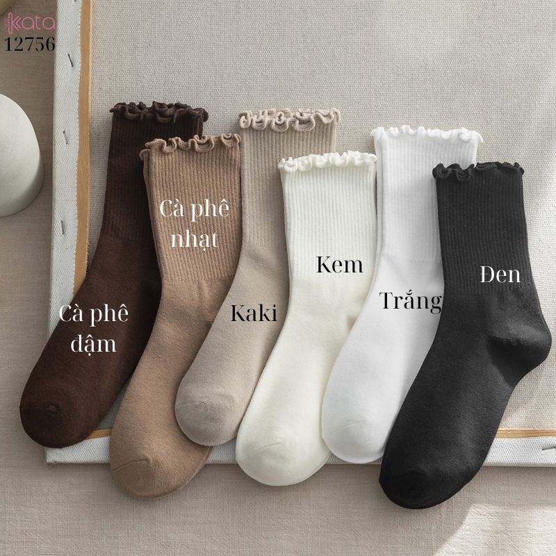 Tất vớ JK viền ren nấm,tất bông mềm mịn thấm hút mồ hôi 12756