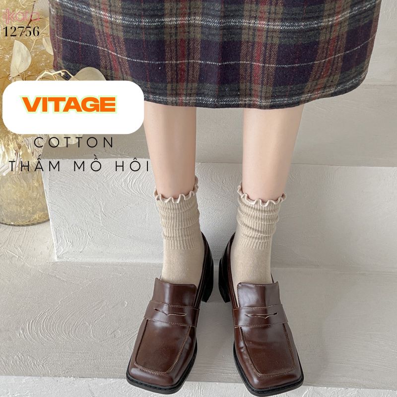Tất vớ JK viền ren nấm,tất bông mềm mịn thấm hút mồ hôi 12756