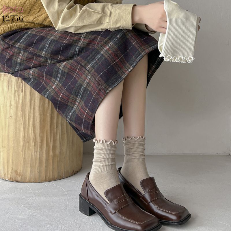 Tất vớ JK viền ren nấm,tất bông mềm mịn thấm hút mồ hôi 12756