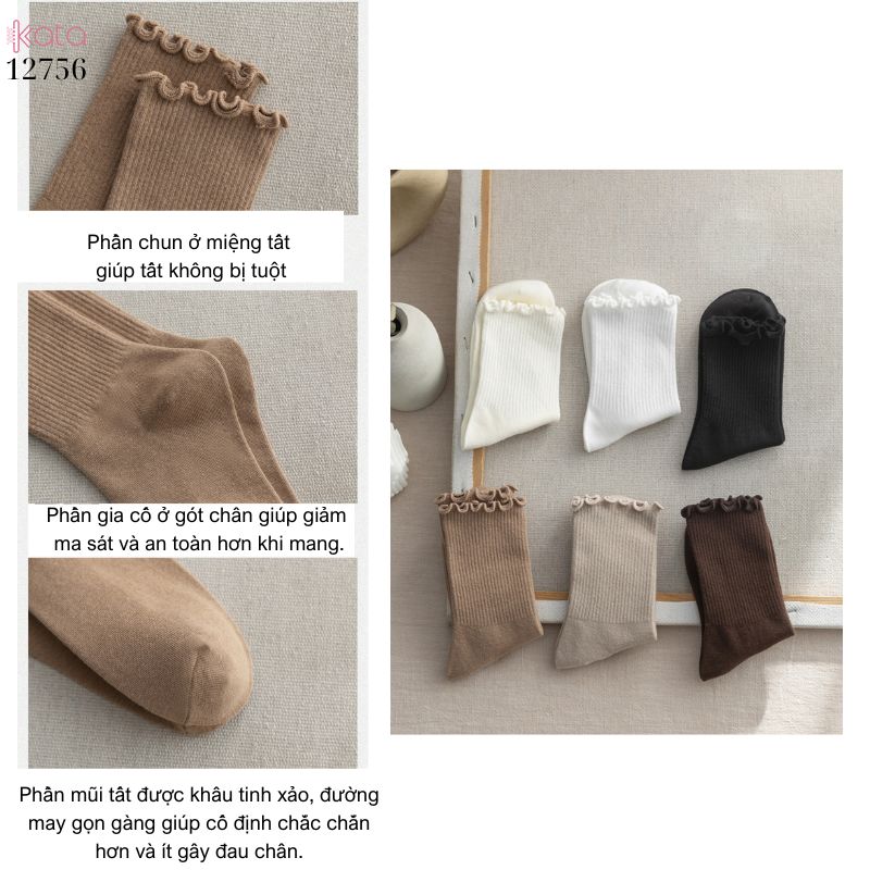 Tất vớ JK viền ren nấm,tất bông mềm mịn thấm hút mồ hôi 12756