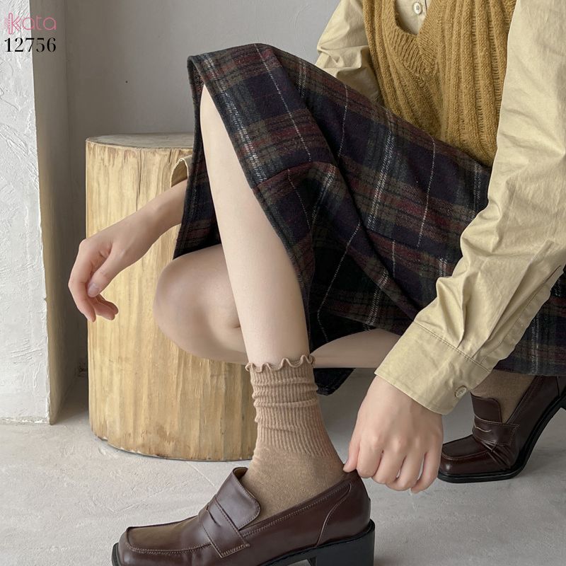 Tất vớ JK viền ren nấm,tất bông mềm mịn thấm hút mồ hôi 12756