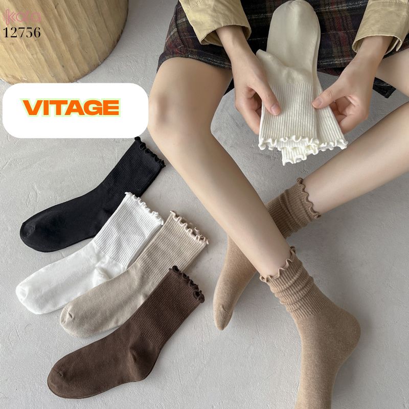 Tất vớ JK viền ren nấm,tất bông mềm mịn thấm hút mồ hôi 12756