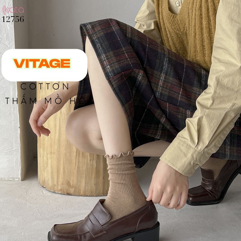 Tất vớ JK viền ren nấm,tất bông mềm mịn thấm hút mồ hôi 12756