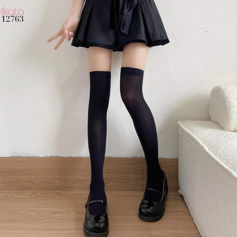 Tất đùi mỏng trên đầu gối,tất JK lolita hot girl lụa đen sọc dọc xuân hè nữ 12763