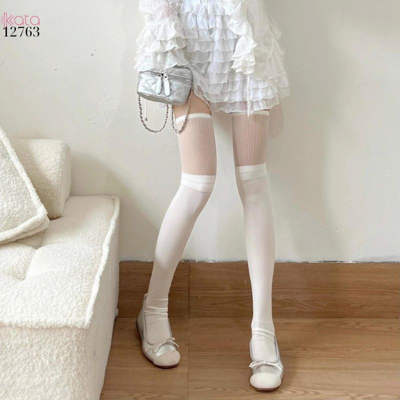 Tất đùi mỏng trên đầu gối,tất JK lolita hot girl lụa đen sọc dọc xuân hè nữ 12763