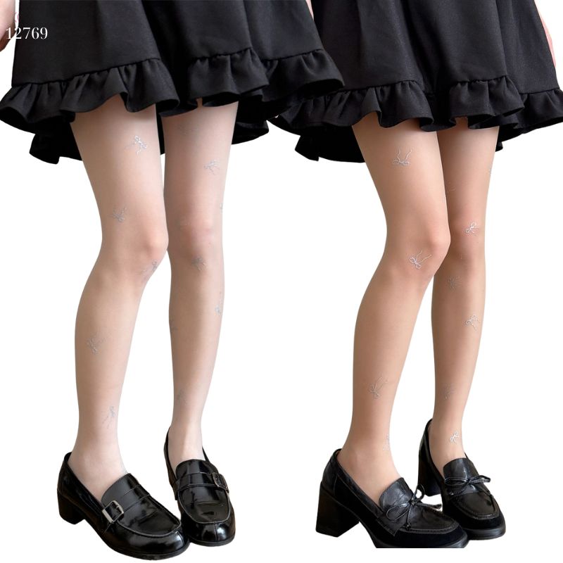 Quần tất mỏng mùa hè,quần tất nơ lụa lấp lánh,định hình chân đẹp 12769