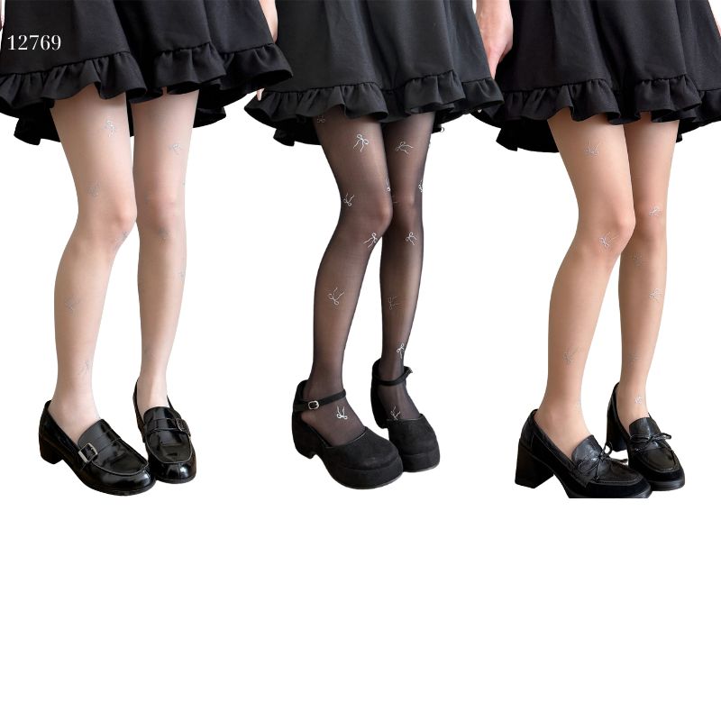 Quần tất mỏng mùa hè,quần tất nơ lụa lấp lánh,định hình chân đẹp 12769