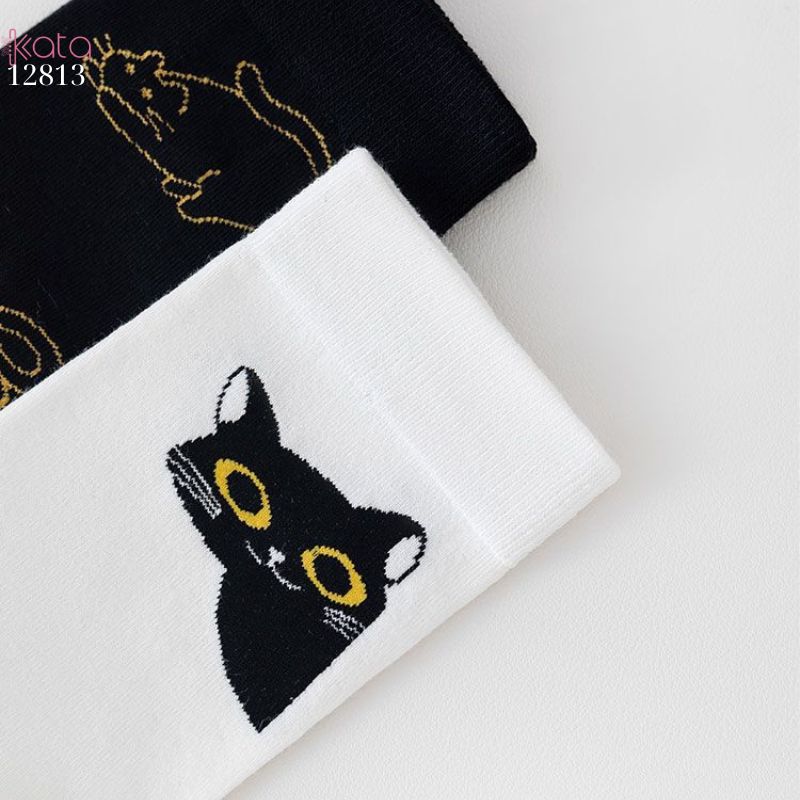 Tất vớ hoạt hình gia đình mèo,tất giữa bắp chân phong cách Hàn Quốc nữ 12813