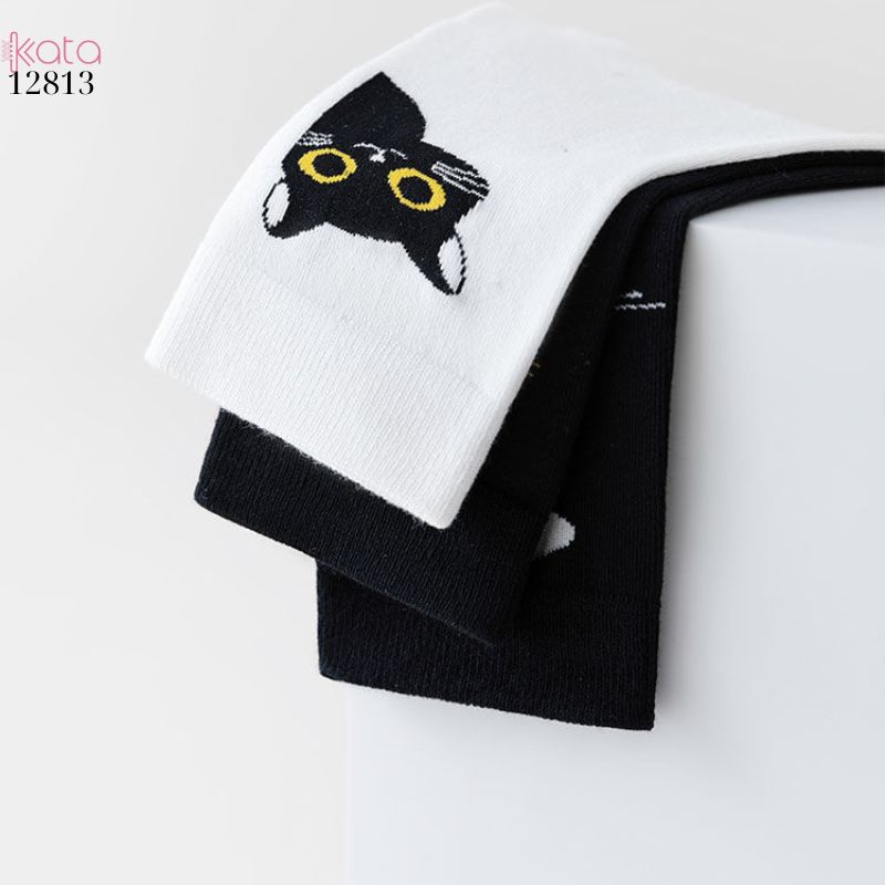 Tất vớ hoạt hình gia đình mèo,tất giữa bắp chân phong cách Hàn Quốc nữ 12813