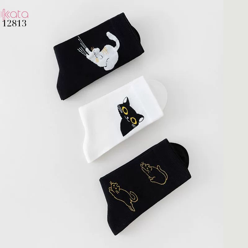 Tất vớ hoạt hình gia đình mèo,tất giữa bắp chân phong cách Hàn Quốc nữ 12813