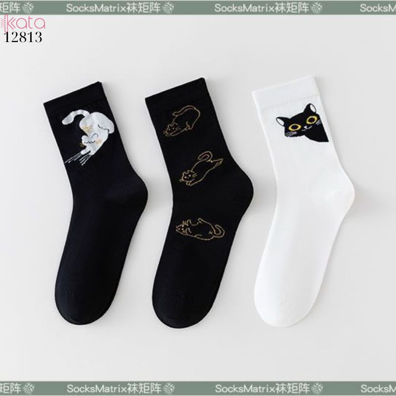 Tất vớ hoạt hình gia đình mèo,tất giữa bắp chân phong cách Hàn Quốc nữ 12813