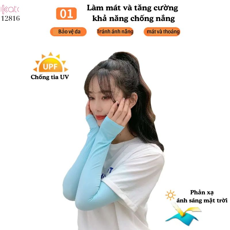 Tay áo chống nắng màu trơn nam nữ ,chống tia cực tím,vải lụa băng mát mùa hè12816
