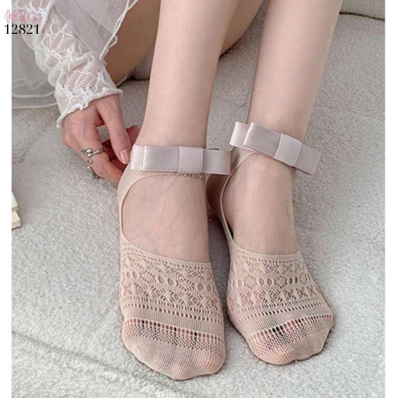 Tất ren mỏng nơ mùa hè,vớ thuyền Lolita không rớt gót,phong cách Hàn Quốc Balletcore 12821