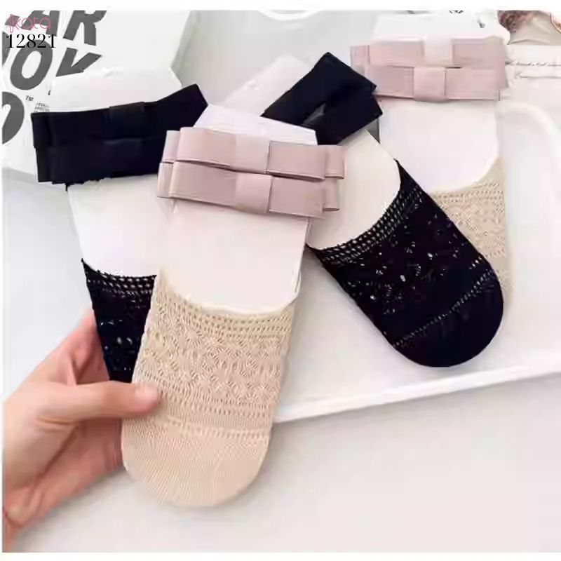 Tất ren mỏng nơ mùa hè,vớ thuyền Lolita không rớt gót,phong cách Hàn Quốc Balletcore 12821