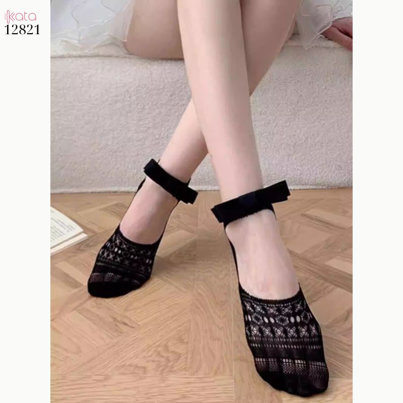Tất ren mỏng nơ mùa hè,vớ thuyền Lolita không rớt gót,phong cách Hàn Quốc Balletcore 12821