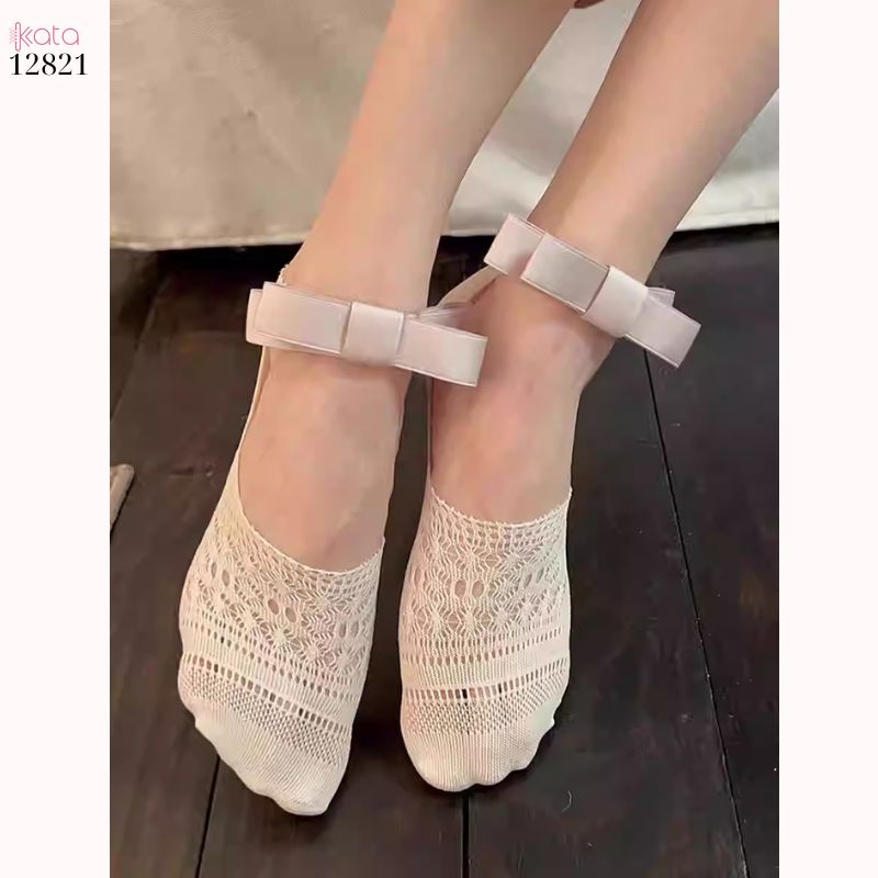 Tất ren mỏng nơ mùa hè,vớ thuyền Lolita không rớt gót,phong cách Hàn Quốc Balletcore 12821