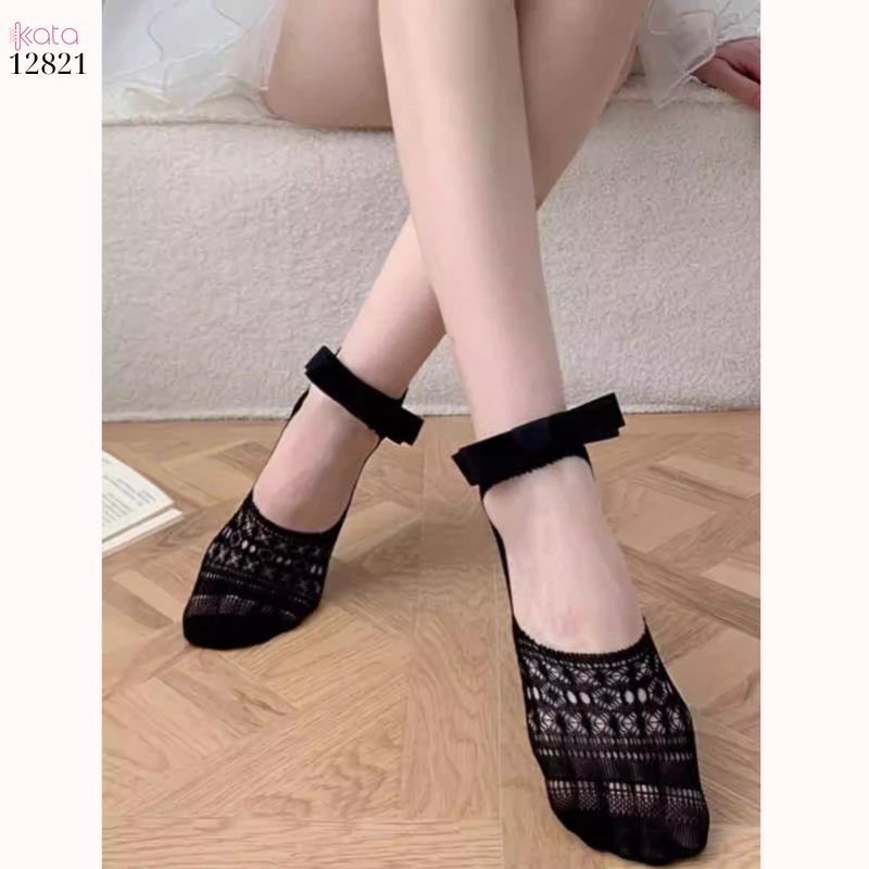 Tất ren mỏng nơ mùa hè,vớ thuyền Lolita không rớt gót,phong cách Hàn Quốc Balletcore 12821