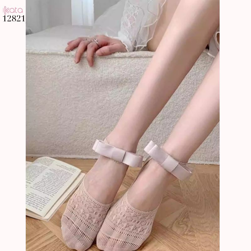 Tất ren mỏng nơ mùa hè,vớ thuyền Lolita không rớt gót,phong cách Hàn Quốc Balletcore 12821