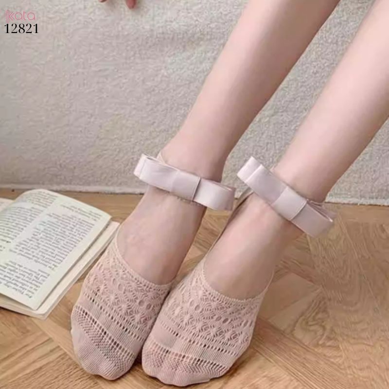 Tất ren mỏng nơ mùa hè,vớ thuyền Lolita không rớt gót,phong cách Hàn Quốc Balletcore 12821