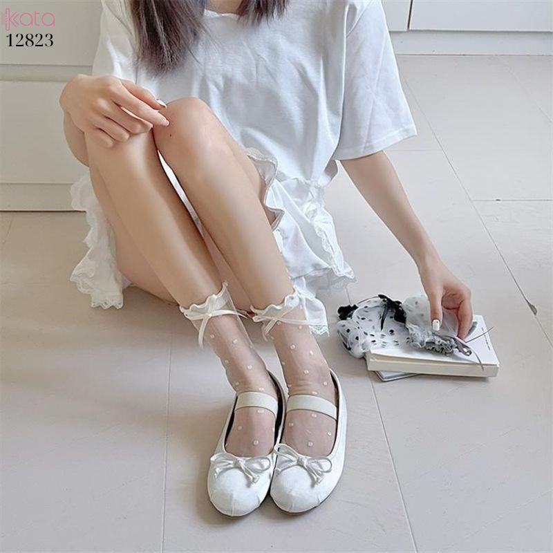 Tất mỏng trong suốt,tất nơ chấm bi nữ mùa hè phong cách Nhật bản 12823