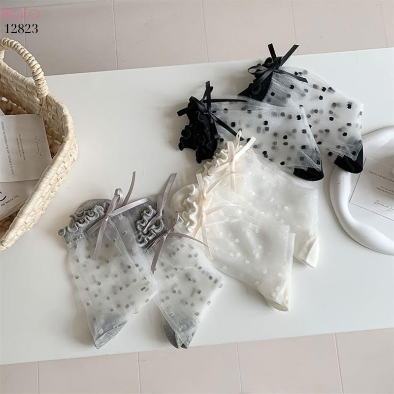 Tất mỏng trong suốt,tất nơ chấm bi nữ mùa hè phong cách Nhật bản 12823