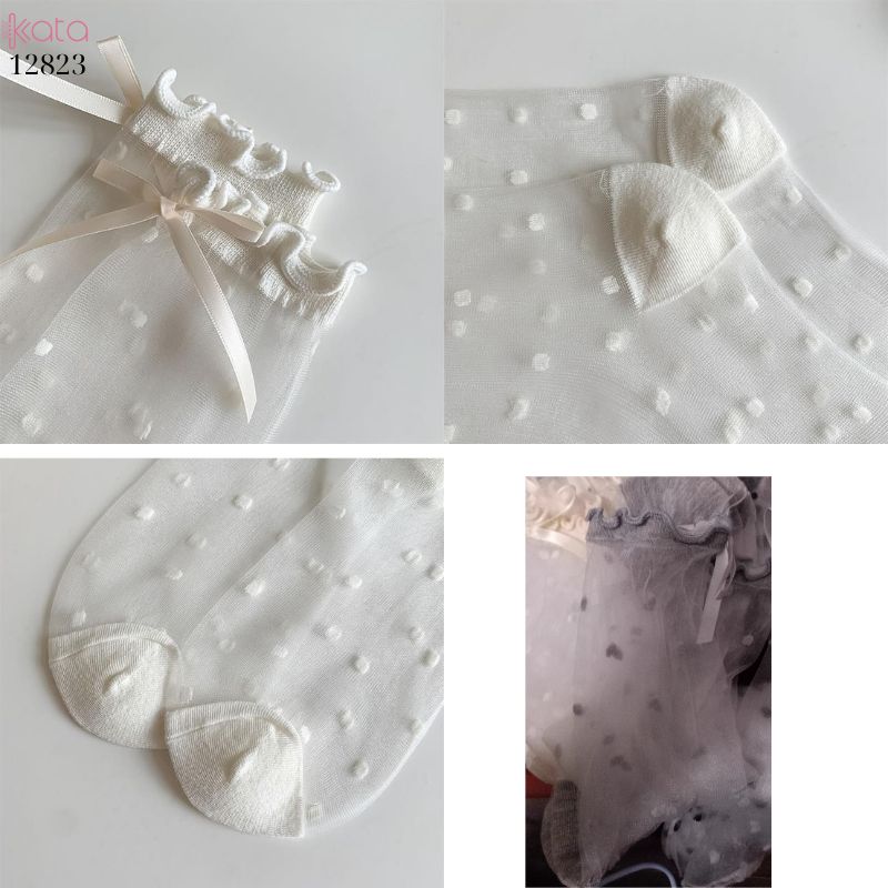 Tất mỏng trong suốt,tất nơ chấm bi nữ mùa hè phong cách Nhật bản 12823