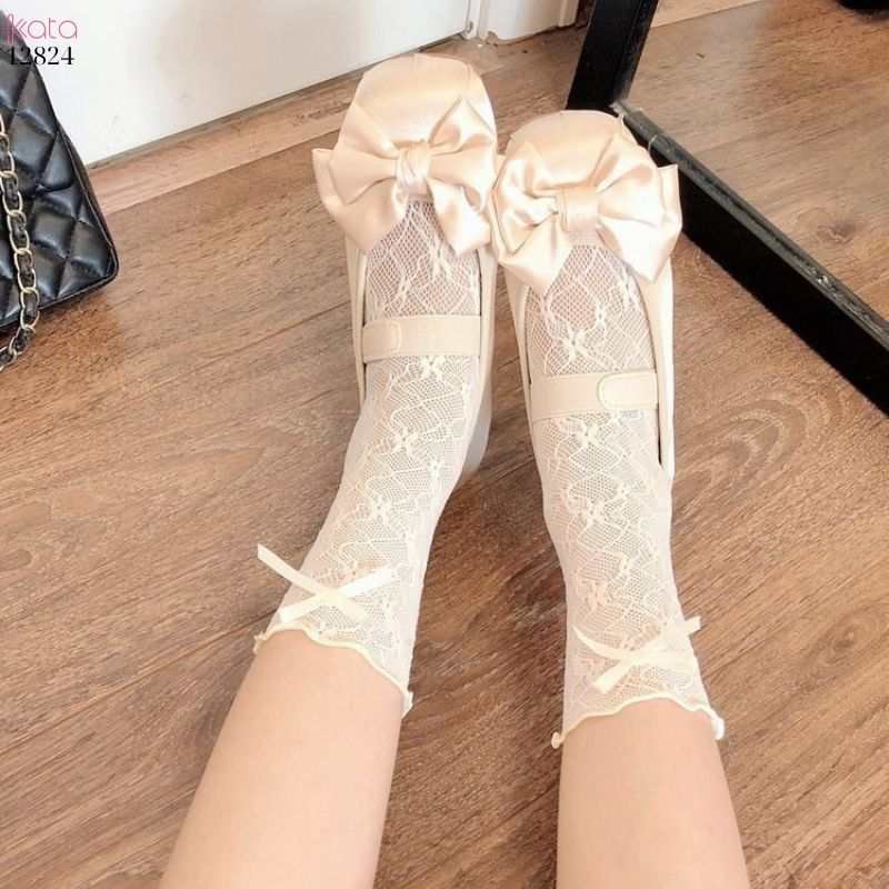 Tất ren jk mỏng mùa hè,vớ nơ ruy băng ngọt ngào phong cách Hàn Quốc 12824