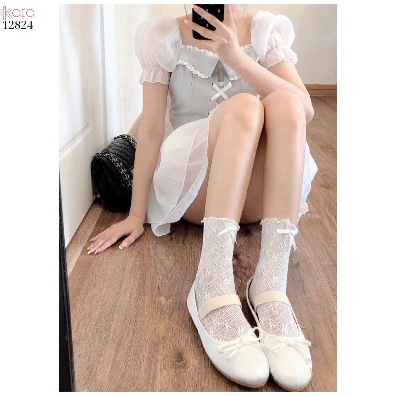 Tất ren jk mỏng mùa hè,vớ nơ ruy băng ngọt ngào phong cách Hàn Quốc 12824