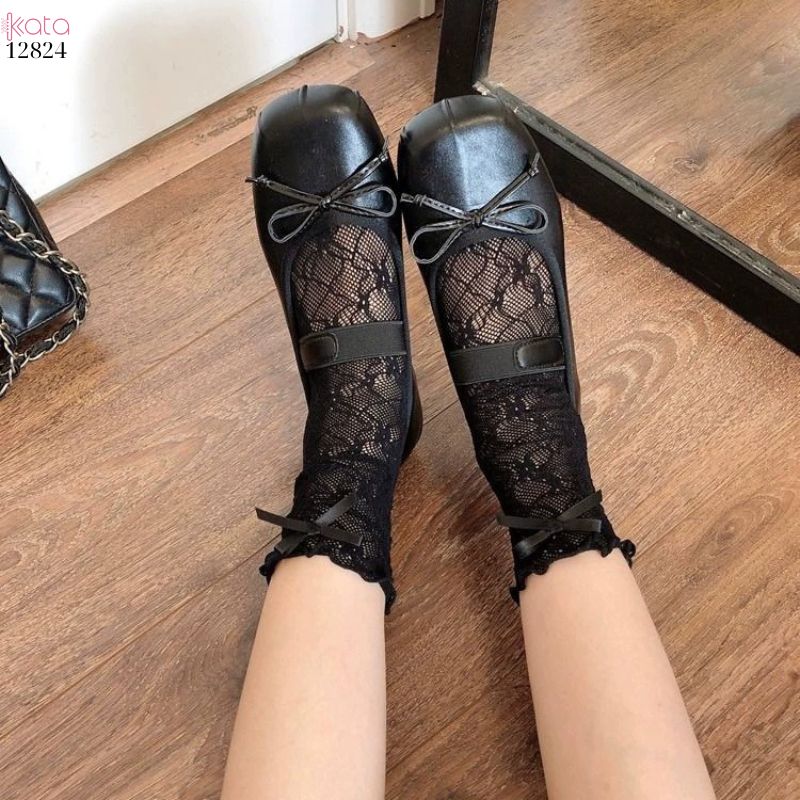 Tất ren jk mỏng mùa hè,vớ nơ ruy băng ngọt ngào phong cách Hàn Quốc 12824