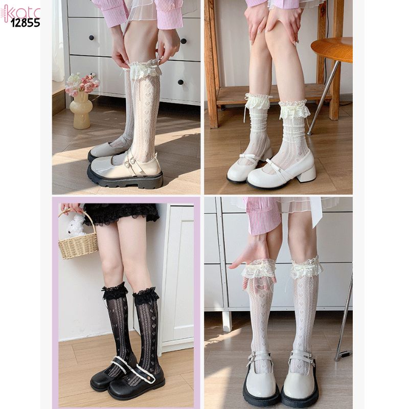 Tất ren ruy băng mỏng Lolita,vớ bắp chân phong cách  phong cách Mary Jane JK 12855