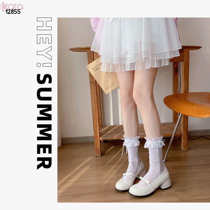 Tất ren ruy băng mỏng Lolita,vớ bắp chân phong cách  phong cách Mary Jane JK 12855