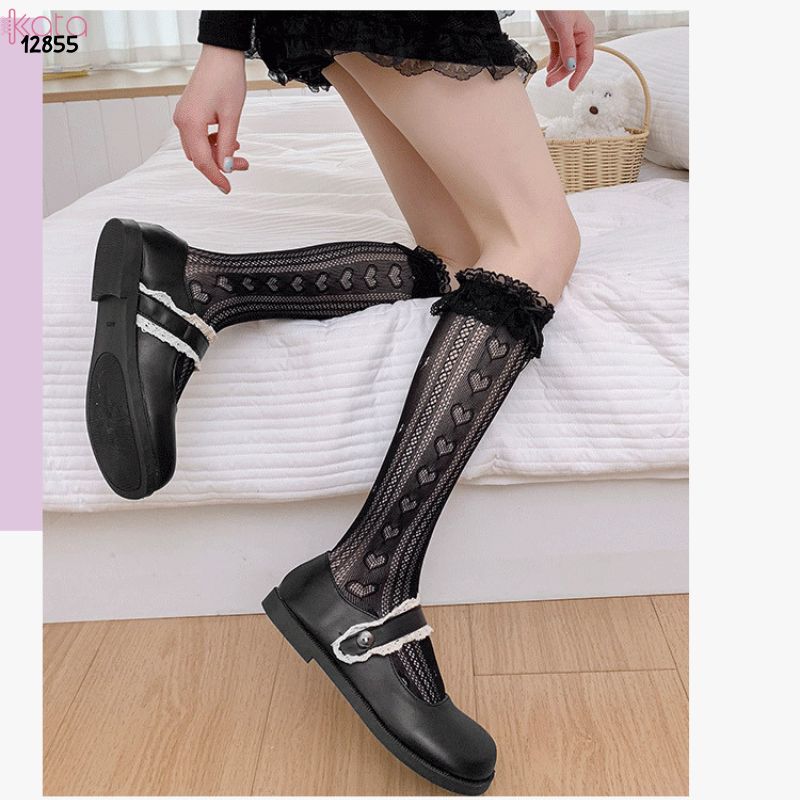 Tất ren ruy băng mỏng Lolita,vớ bắp chân phong cách  phong cách Mary Jane JK 12855