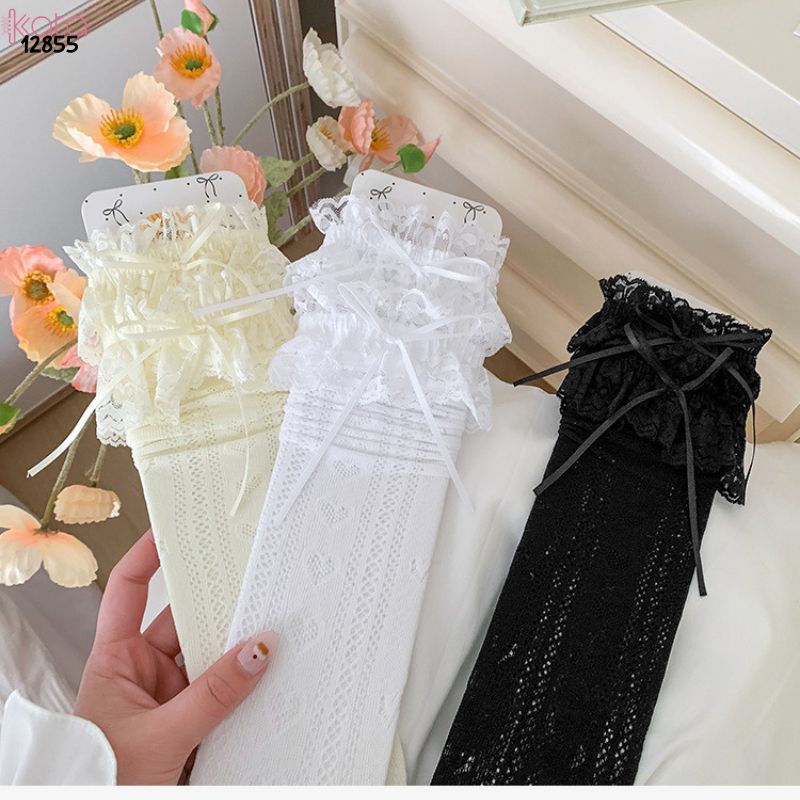 Tất ren ruy băng mỏng Lolita,vớ bắp chân phong cách  phong cách Mary Jane JK 12855
