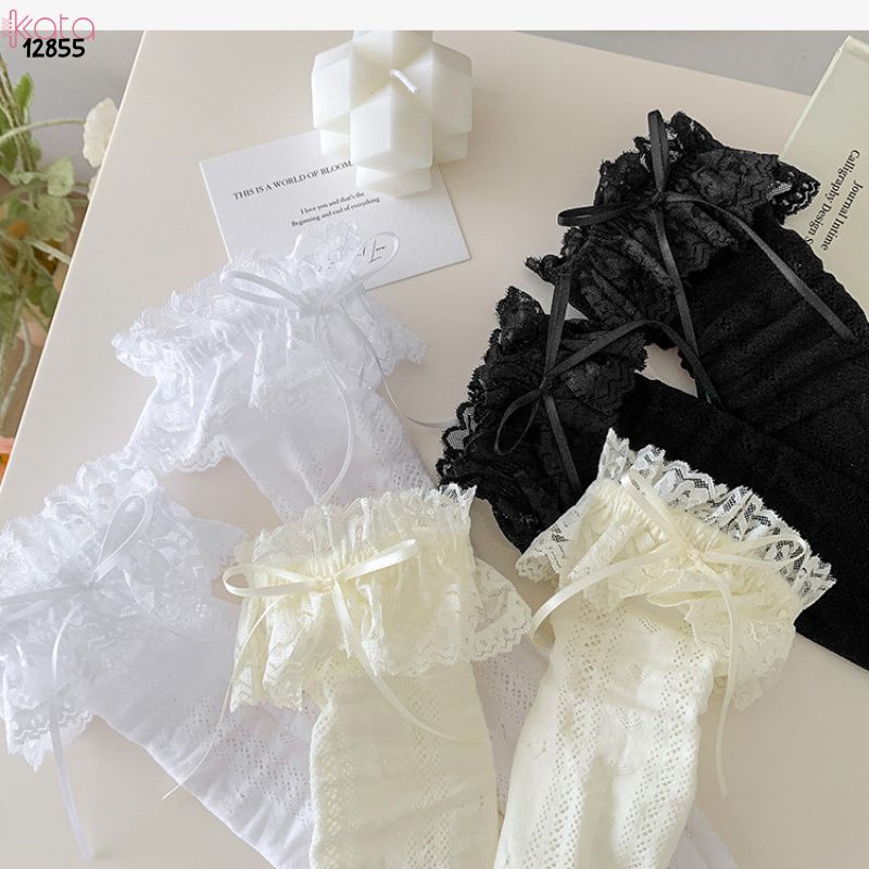 Tất ren ruy băng mỏng Lolita,vớ bắp chân phong cách  phong cách Mary Jane JK 12855