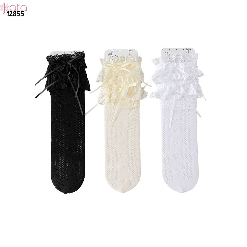 Tất ren ruy băng mỏng Lolita,vớ bắp chân phong cách  phong cách Mary Jane JK 12855