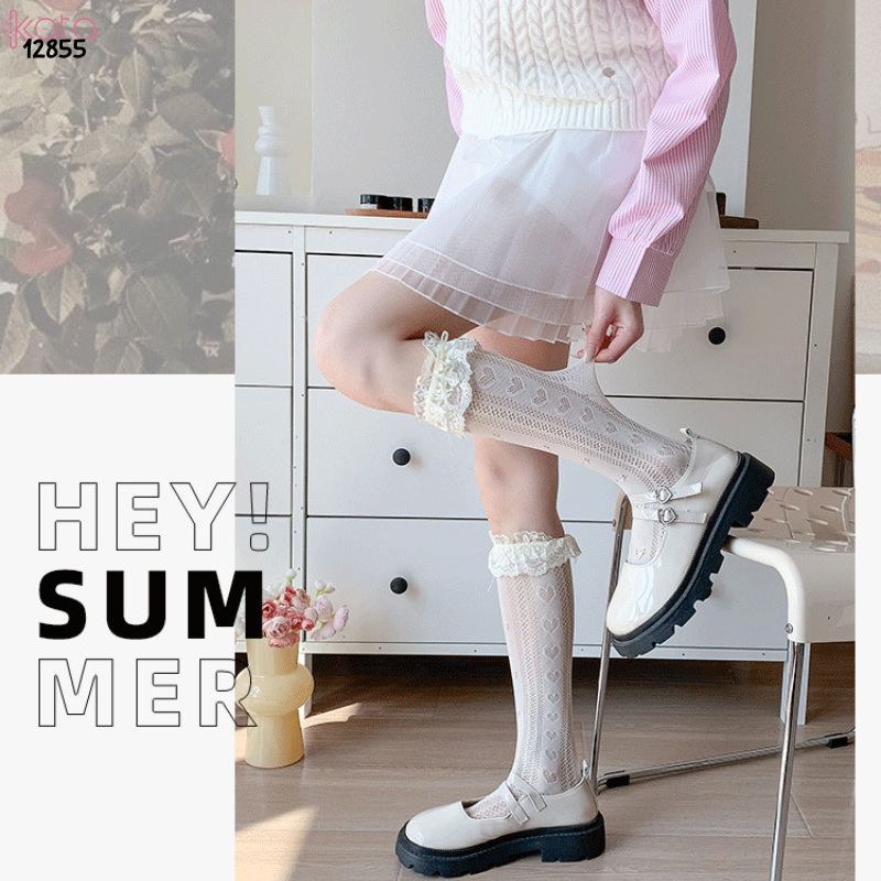 Tất ren ruy băng mỏng Lolita,vớ bắp chân phong cách  phong cách Mary Jane JK 12855