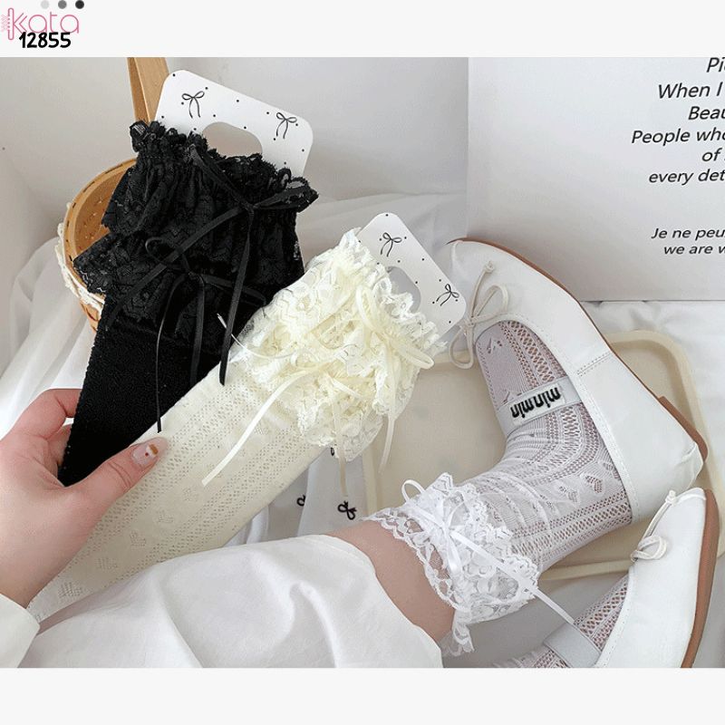 Tất ren ruy băng mỏng Lolita,vớ bắp chân phong cách  phong cách Mary Jane JK 12855
